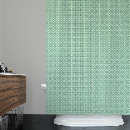 ggaimwf 36x72 Inch Solid Color Shower Curtain for Bathroom Waffle Bath Water Resistant Fabric Curtains Celadon Green Modern Thick Shower Stall Curtain with Metal Hooks