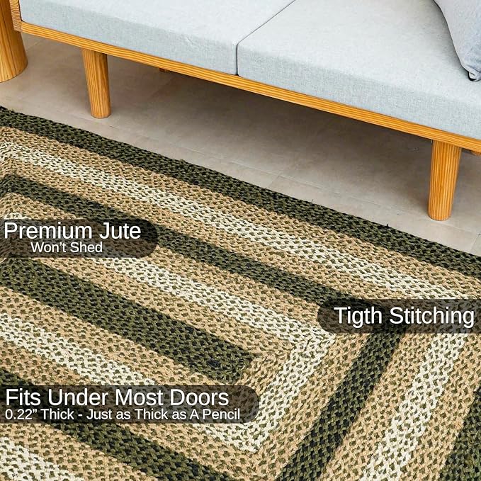 Traditional Jute Braided Rug, Rustic Country Décor for Kitchen, Living Room, Dining Room, Bedroom, Meadow, 6'X9'