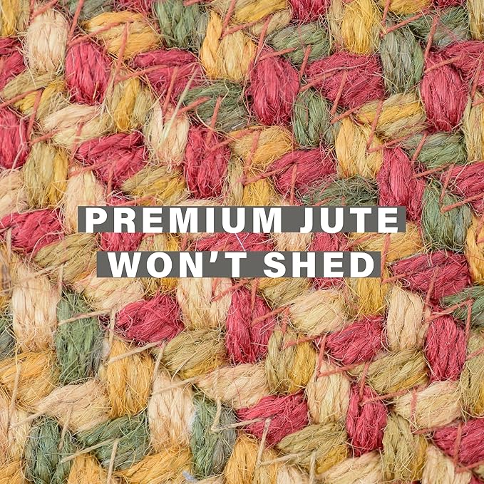 Homespice Cider Barn Red Braided Rugs 8x10' - Oval Jute Country Rugs for Living Room and Dining Room, No-Shed Jute, Pet Friendly, Durable and Easy to Maintain