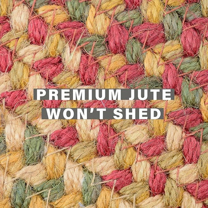 Homespice Cider Barn Red Braided Rugs 8x10' - Oval Jute Country Rugs for Living Room and Dining Room, No-Shed Jute, Pet Friendly, Durable and Easy to Maintain