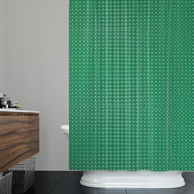 ggaimwf 72x96 Inch Solid Color Shower Curtain for Bathroom Waffle Bath Water Resistant Fabric Curtains Green Modern Thick Shower Stall Curtain with Metal Hooks