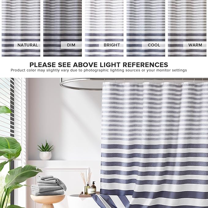 Madison Park Shower Curtain Spa Waffle Weave Wide Shower Curtain for Bathroom 3M Scotchgard Moisture Management, Spa Quality Modern Shower Curtains for Bathroom, Extra Width: 108"x72" Blue Ombre