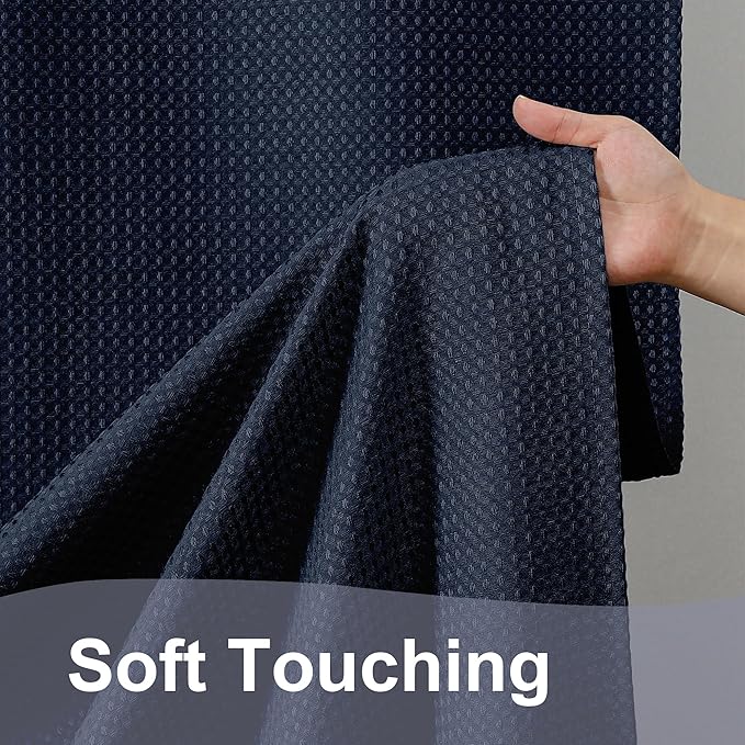 OWENIE Navy Blue Shower Curtain, Waffle Weave Heavy Fabric Shower Curtain for Bathroom, Waterproof Thick Textured 420G/M Soft Elegant Luxury Hotel Spa Bath Curtains, Machine Washable, 72W x 72L