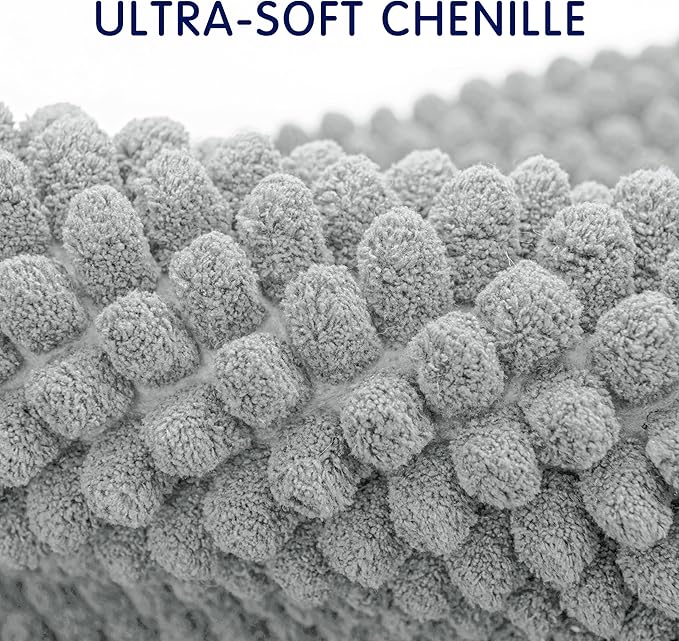 SUBRTEX Bathroom Rugs, 24" x 60" Chenille Bath Rug Soft Short Plush Bath Mat Soft Shower Mat Water Absorbent Shower Mat Quick Dry Machine Washable, Light Gray