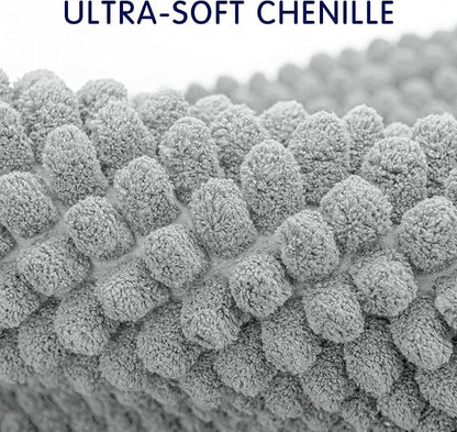 SUBRTEX Bathroom Rugs, 24" x 60" Chenille Bath Rug Soft Short Plush Bath Mat Soft Shower Mat Water Absorbent Shower Mat Quick Dry Machine Washable, Light Gray