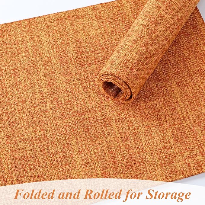 SHACOS Fall Placemats Set of 4 Washable Cloth Double Layer Thick Faux Linen Fabric Table Place Mats Non Slip Table Mats for Thanksgiving Indoor Outdoor, Orange