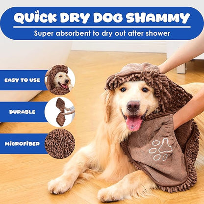 EDENATURE Microfiber Dog Bath Towel – Super Absorbent Dog Towels for Drying Dogs Large & Small, Quick Dry Pet Towel with Hand Pockets, Soft & Durable Puppy Towel, Machine Washable – Coffee