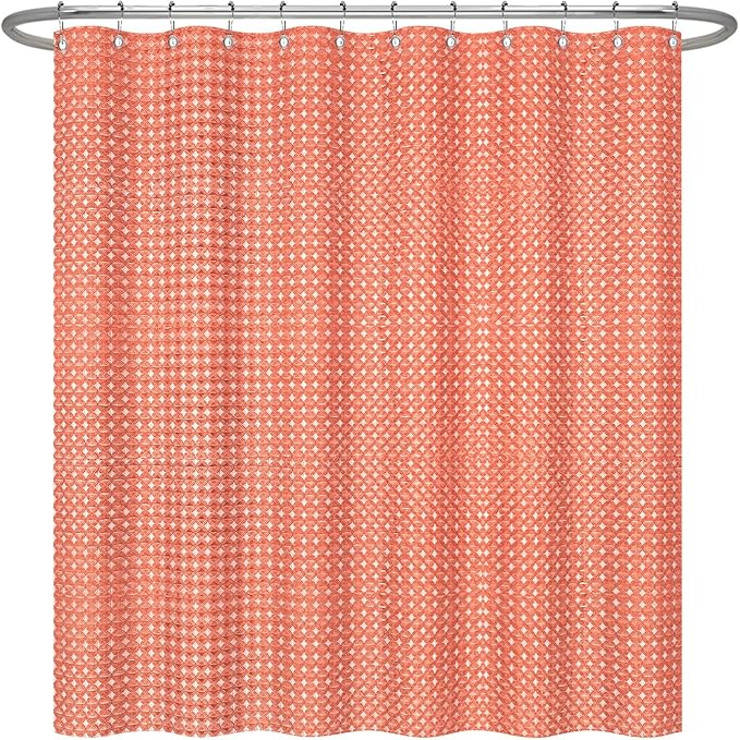 ggaimwf 36x72 Inch Solid Color Shower Curtain for Bathroom Waffle Bath Water Resistant Fabric Curtains Coral Modern Thick Shower Stall Curtain with Metal Hooks