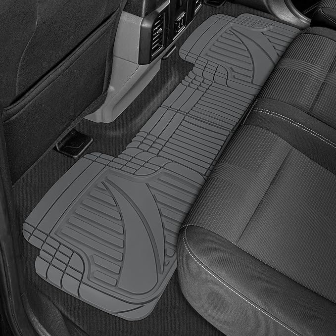 Motor Trend FlexTough Advanced Gray Rubber Car Floor Mats with Cargo Liner Full Set - Front & Rear Combo Trim to Fit Floor Mats for Cars Van SUV, All Weather Automotive Floor Liners