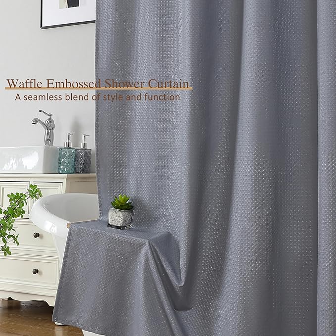 Ebesto Grey Long Shower Curtain 84 Inch Length 1 Piece, Embossed Textured Soft Fabric Bathroom Shower Curtain, Water Repellent Machine Washable Cloth Hotel Spa Bath Decor, 72Wx84L Inches