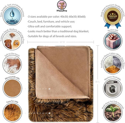 Waterproof Dog Blanket for Small, Medium & Large Dogs – Faux Fur Pet Throw for Couch, Sofa, Bed & Car – Soft, Washable, Stain-Resistant, Durable Cover - Brown 80" x 60"