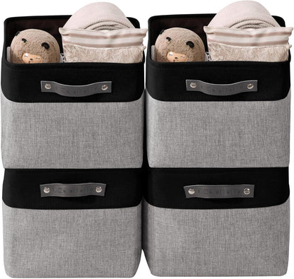 DECOMOMO Storage Baskets for Shelves - Fabric Storage Bins, Linen Closet Organizers and Storage (Grey & Black, Large - 4 Pack)