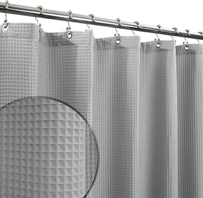 Barossa Design Long Shower Curtain 78" Height - Honeycomb Waffle Weave & Cotton Blend, Hotel Luxury & Spa, Heavy Weight Fabric, Washable - Lake Wanaka Gray, 72x78