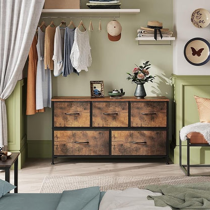 WLIVE Dresser for Bedroom with 5 Drawers, Wide Chest of Drawers, Fabric Dresser