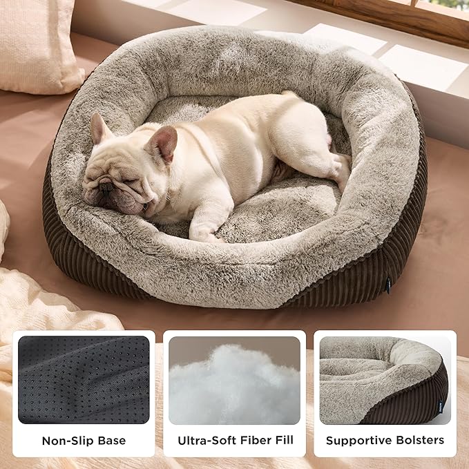 Bedsure Washable Dog Bed Medium Size Dog - Rectangle Fluffy Plush Big Pet Bed, Corduroy Fleece and Nonskid Bottom,30x24x8inches,Suitable for Pet Up to 35lbs,Brown