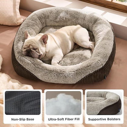 Bedsure Washable Dog Bed Medium Size Dog - Rectangle Fluffy Plush Big Pet Bed, Corduroy Fleece and Nonskid Bottom,30x24x8inches,Suitable for Pet Up to 35lbs,Brown