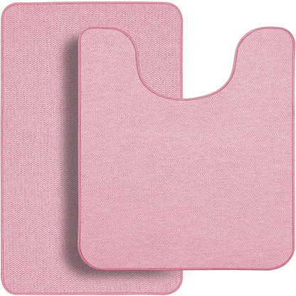 Bosap Bathroom Rugs Set 2 Pieces,Thin Bathroom Mats,Toilet Rugs,Quick Dry,Non-Slip,Machine Washable,Low Pile,Absorbent Bath Mats,Shower,Sink,Home Decor Accessories.Pink,1'5"x2'3"+1'8"x2" U Shape