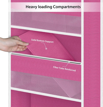 Univivi 5-Shelf Fabric Door Storage Over Door Hanging Organizer with 4 Large Pockets and 3 Small PVC Pockets Nursery Closet Cabinet Wall Mount Hanging Storage Organizers for Baby Nursery (Pink)