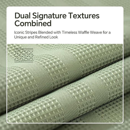 TURKIO Sage Green Shower Curtain Waffle Weave Shower Curtain Striped Fabric Shower Curtains for Bathroom, Green Bathroom Decor, (72Wx72H, Sage Green)