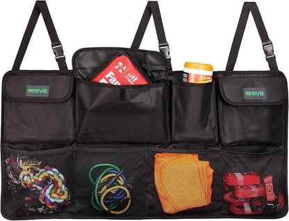 DRIVE - Back Seat Trunk Organizer, Space Saving Hanging Car Organizer, Collapsible Car Storage Bag with 8 Large Pockets for SUV, Black