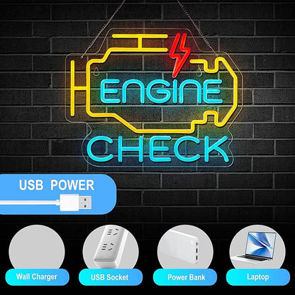 Check Engine Neon Sign for Garage Wall Decor Check Engine Neon Signs Car Auto