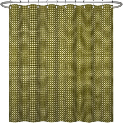 ggaimwf 72x72 Inch Solid Color Shower Curtain for Bathroom Waffle Bath Water Resistant Fabric Curtains Olive Modern Thick Shower Stall Curtain with Metal Hooks