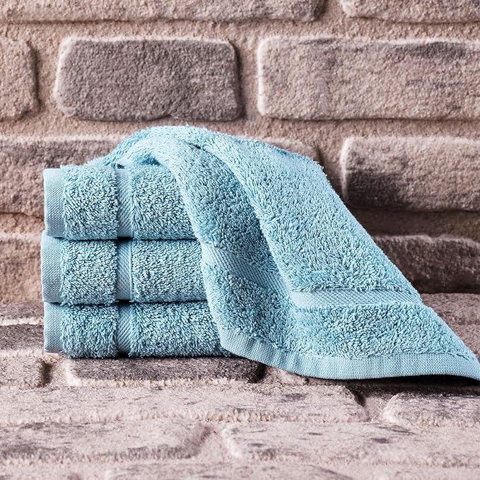 Hawmam Linen Luxury Cotton Washcloths 13x13 Inch - Large Hotel Spa Bathroom Face Towel | 12 Pack | Light Blue