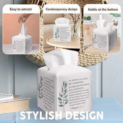 Christian Decorative Tissue Box Cover Square, Facial Paper Organizer, Bible Verse Inspirational Gift Ideas for Friends, Be Anxious for Nothing, Bathroom Office Decor-(5.2 Inches)