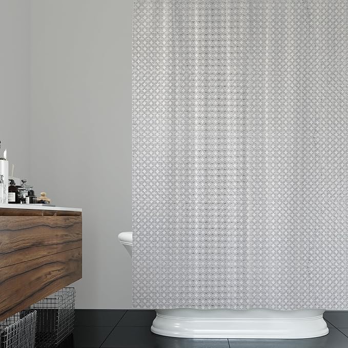 ggaimwf 72x96 Inch Solid Color Shower Curtain for Bathroom Waffle Bath Water Resistant Fabric Curtains Platinum Gray Modern Thick Shower Stall Curtain with Metal Hooks