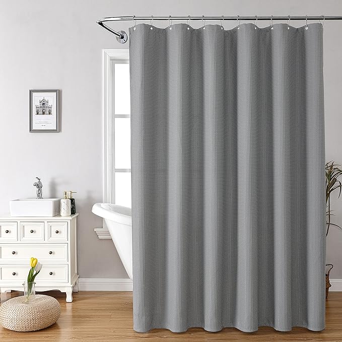 MISS SELECTEX Fabirc Shower Curtain for Bathroom, 230GSM Matt Waffle Water Repellent Durable Fabric Spa Hotel Shower Curtain, Machine Washable Cloth Shower Curtain(72Wx78H,Grey)