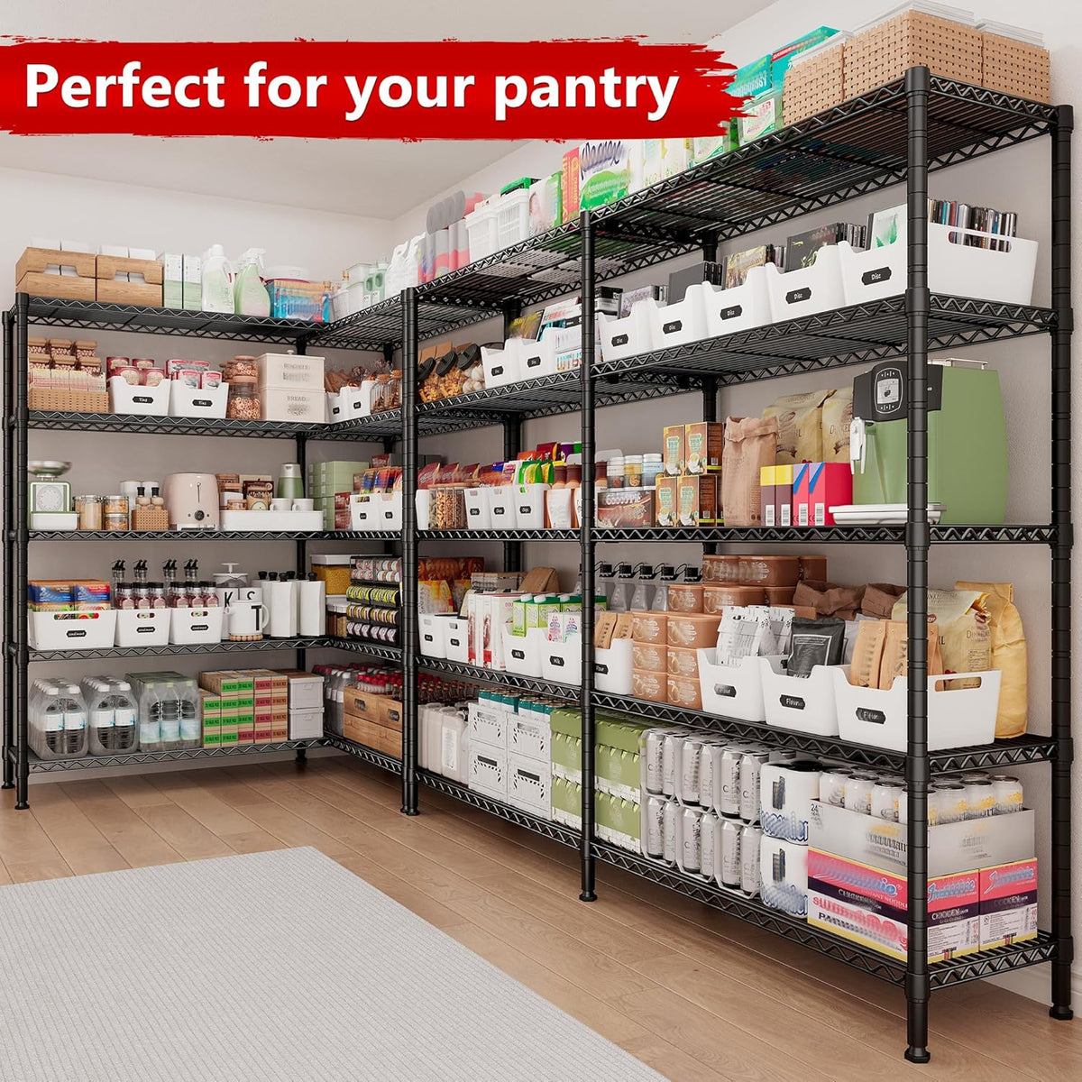 REIBII 70" W Storage Shelves Load 1600LBS,Metal Shelving 5-Tier Wire Shelving Unit Garage Shelving for Storage Adjustable Metal Shelves for Pantry Kitchen Garage Commercial, 70" W*15.8" D*72.4" H