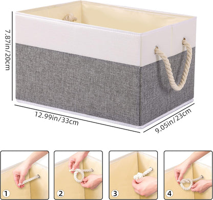 Yawinhe Foldable Storage Basket 5-Pack, Large Fabric Bins with Rope Handle, Used for Organizing Shelves, Closets, Clothes, 12.99''Lx9.05''Wx7.87''H, White/Grey