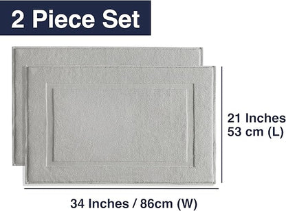 Casual Living Grey Cotton Bath Mats, Set of 2 Towel Mats for Bathroom Floor, Banded Absorbent Cotton Bath Rugs, Washable, Bathroom Accessories, 34-inch x 21-inch, Grey