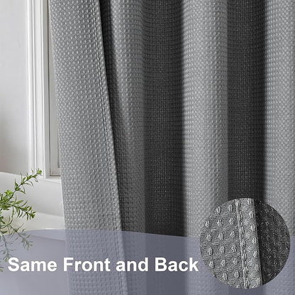 OWENIE Grey Shower Curtain 84 Inches Extra Long, Waffle Weave Heavy Fabric Shower Curtain for Bathroom, Waterproof Soft Hotel Spa Luxury Elegant Bath Curtains, Machine Washable, Grey, 72x84 Inch