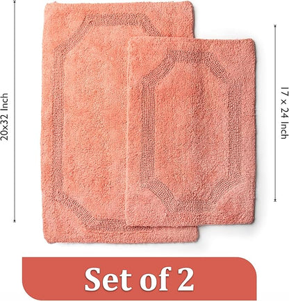 voyzz home Set of 2 Reversible Bath Rug 20x32 inch -17x24 inch | 100% Cotton Hand Tufted Soft & Absorbent Bath Mat|Washable Quick Dry Shaggy Shower Mat | Non-Slip Mordern Bathroom Decor | Peach…