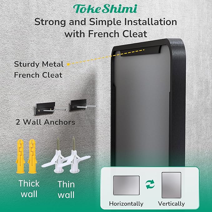 TokeShimi 30 x 30 Black Bathroom Mirror, Rectangle Bathroom Wall Mirror
