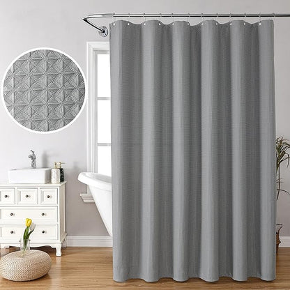 MISS SELECTEX Fabirc Shower Curtain for Bathroom, 230GSM Matt Waffle Water Repellent Durable Fabric Spa Hotel Shower Curtain, Machine Washable Cloth Shower Curtain(72Wx78H,Grey)