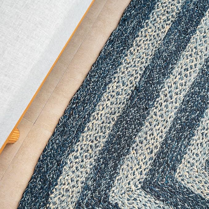 Traditional Jute Braided Runner Rug, Rustic Primitive Country Décor for Kitchen, Entryway, Hallway, Denim Blue, 2'6"X8'