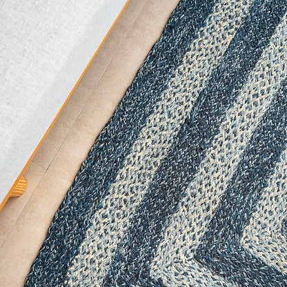 Traditional Jute Braided Runner Rug, Rustic Primitive Country Décor for Kitchen, Entryway, Hallway, Denim Blue, 2'6"X8'