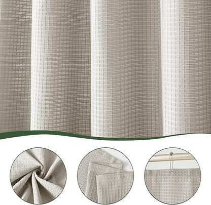 Indecor Home Luxury Waffle Weave Heavy Weight CVC Poly Cotton Blended Fabric Shower Curtain Elegant Hotel Style Fabric for Bathroom, Water Repellent, Machine Washable Taupe Waffle