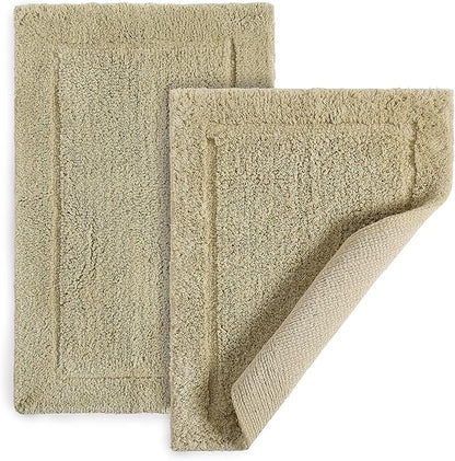 DwellStudio Reversible Cotton Bath Rugs: Luxurious Comfort and Anti-Slip Protection, Taupe, Non Slip Back