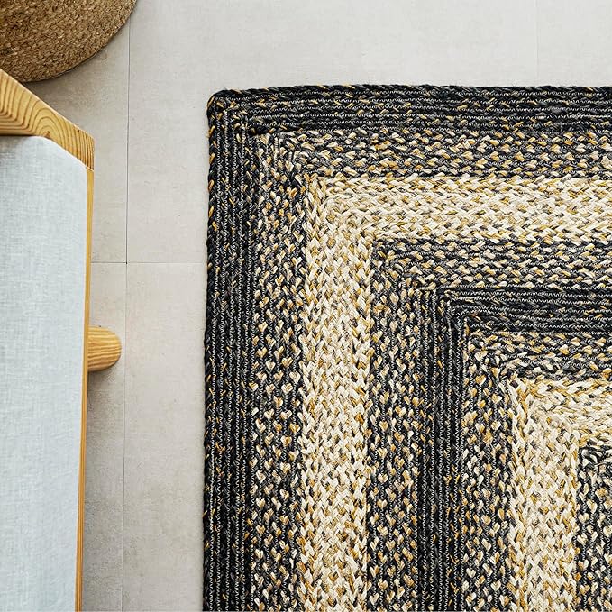 Traditional Jute Braided Runner Rug, Rustic Primitive Country Décor for Kitchen, Entryway, Hallway, Midnight Naturals, 2'6"X16'