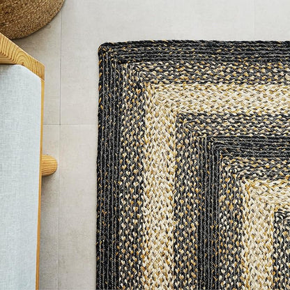 Traditional Jute Braided Runner Rug, Rustic Primitive Country Décor for Kitchen, Entryway, Hallway, Midnight Naturals, 2'6"X16'