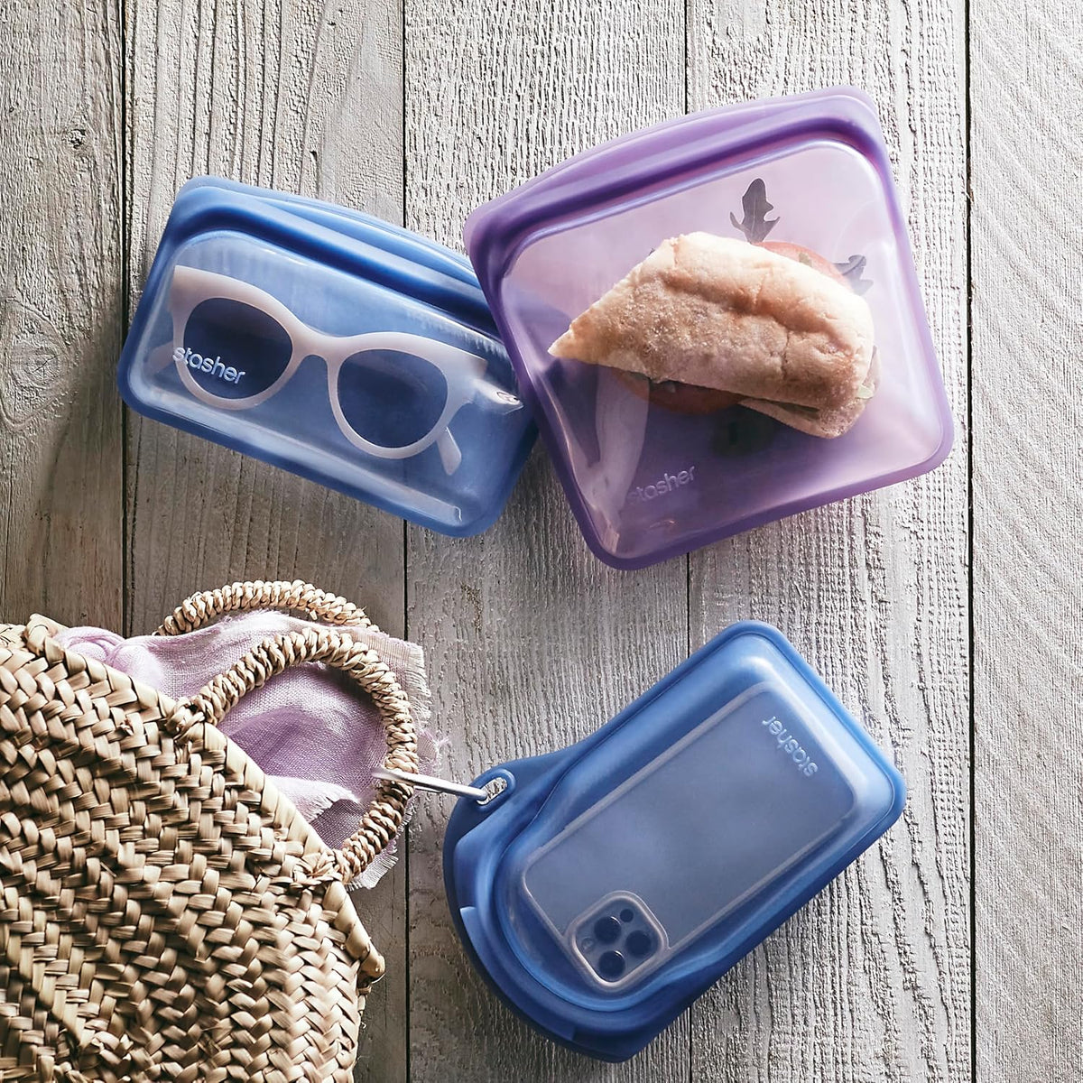 Stasher Premium Silicone Reusable Food Storage Snack Bag, Deep Ocean, Microwave, Sous Vide, Dishwasher, Oven and Freezer Safe, BPA Free, Leak-free, Eco-friendly, 12 Oz