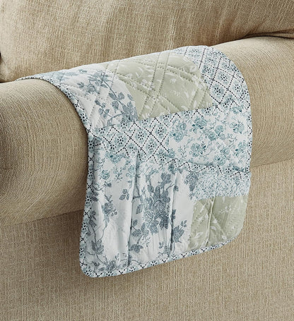 Brilliant Sunshine Multi Blue and Beige Floral Patchwork Couch Armrest 5 Pockets Organizer, Slip Resistant Armchair Caddy, Washable Remote Controls Holder, Storage for Magazine, iPad, 35×13", Blue