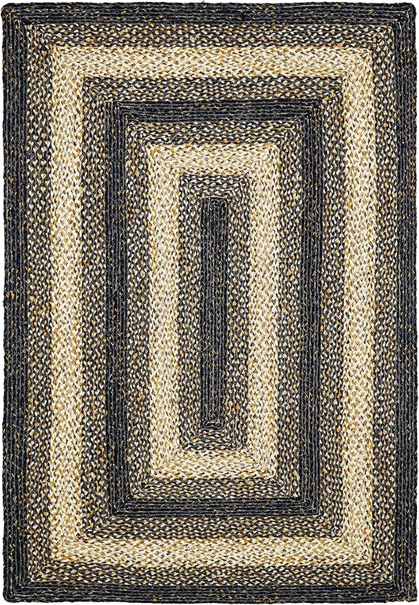 Traditional Jute Braided Runner Rug, Rustic Primitive Country Décor for Kitchen, Entryway, Hallway, Midnight Naturals, 2'6"X16'