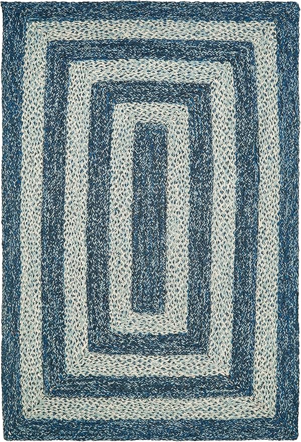 Traditional Jute Braided Runner Rug, Rustic Primitive Country Décor for Kitchen, Entryway, Hallway, Denim Blue, 2'6"X8'