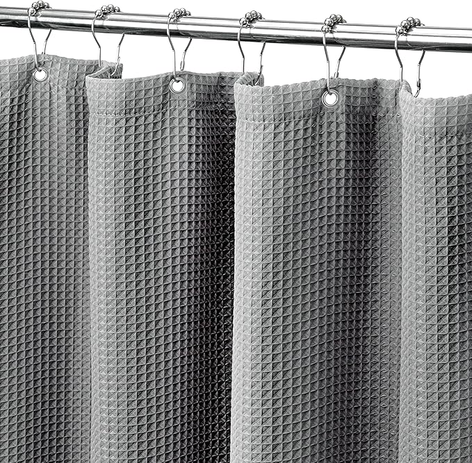 MISS SELECTEX Fabirc Shower Curtain for Bathroom, 230GSM Matt Waffle Water Repellent Durable Fabric Spa Hotel Shower Curtain, Machine Washable Cloth Shower Curtain(72Wx72H,Grey)