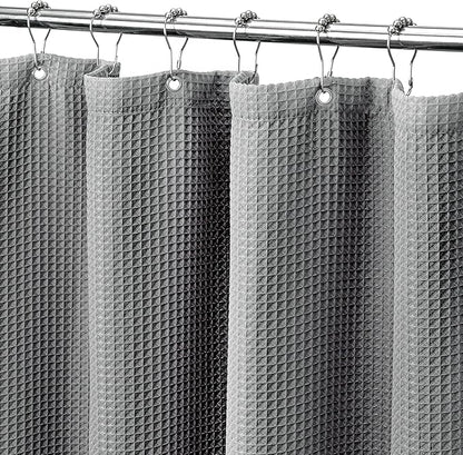 MISS SELECTEX Fabirc Shower Curtain for Bathroom, 230GSM Matt Waffle Water Repellent Durable Fabric Spa Hotel Shower Curtain, Machine Washable Cloth Shower Curtain(72Wx72H,Grey)